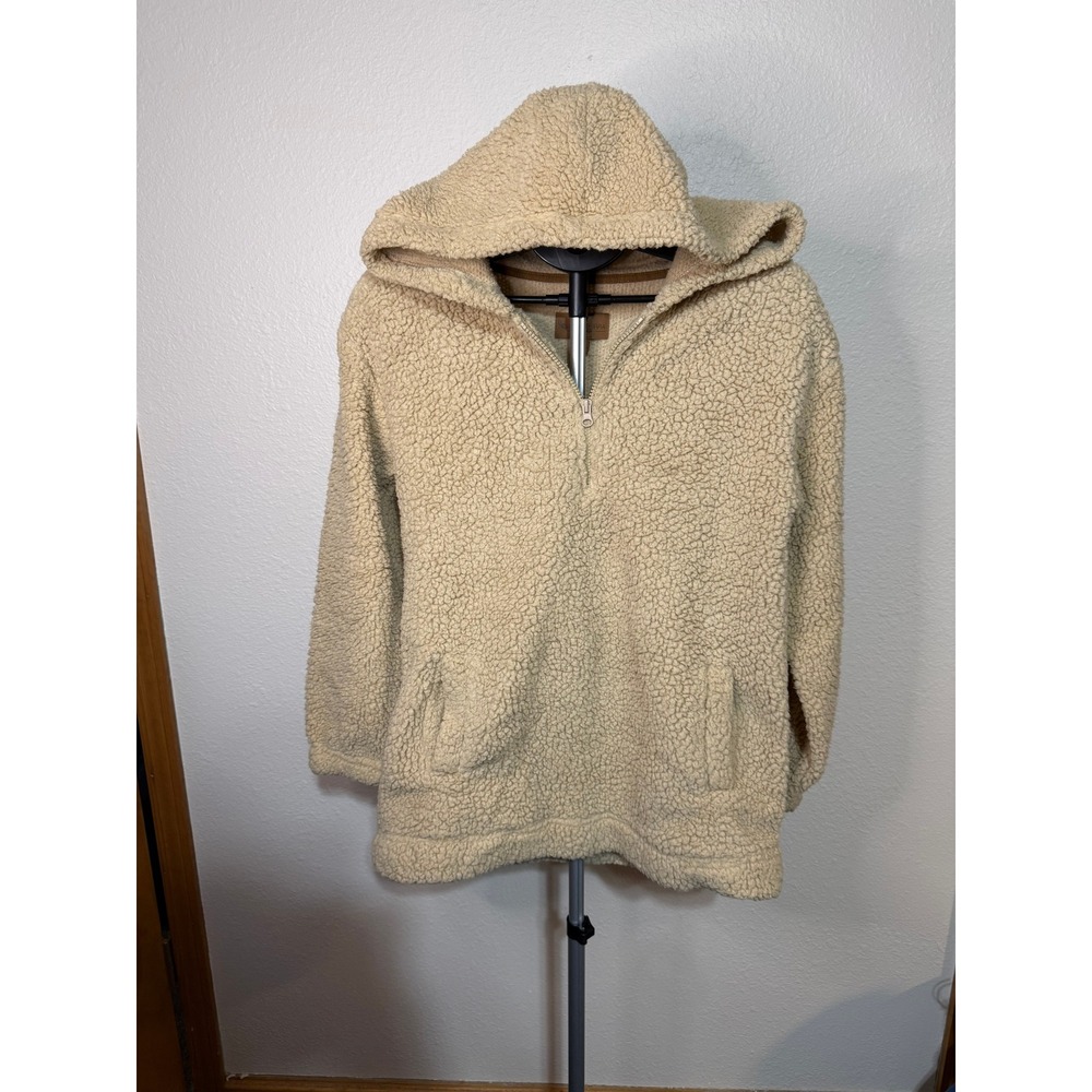 Koolaburra by UGG Womens XS Sherpa Fleece Quarter Zip Hoodie Cream Tan Pullover